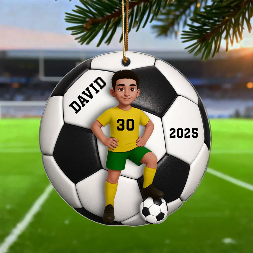Soccer Boy 3D Effect - Personalized Christmas Acrylic Ornament Soccer Lover Custom Christmas Acrylic Ornament Christmas Tree Decoration