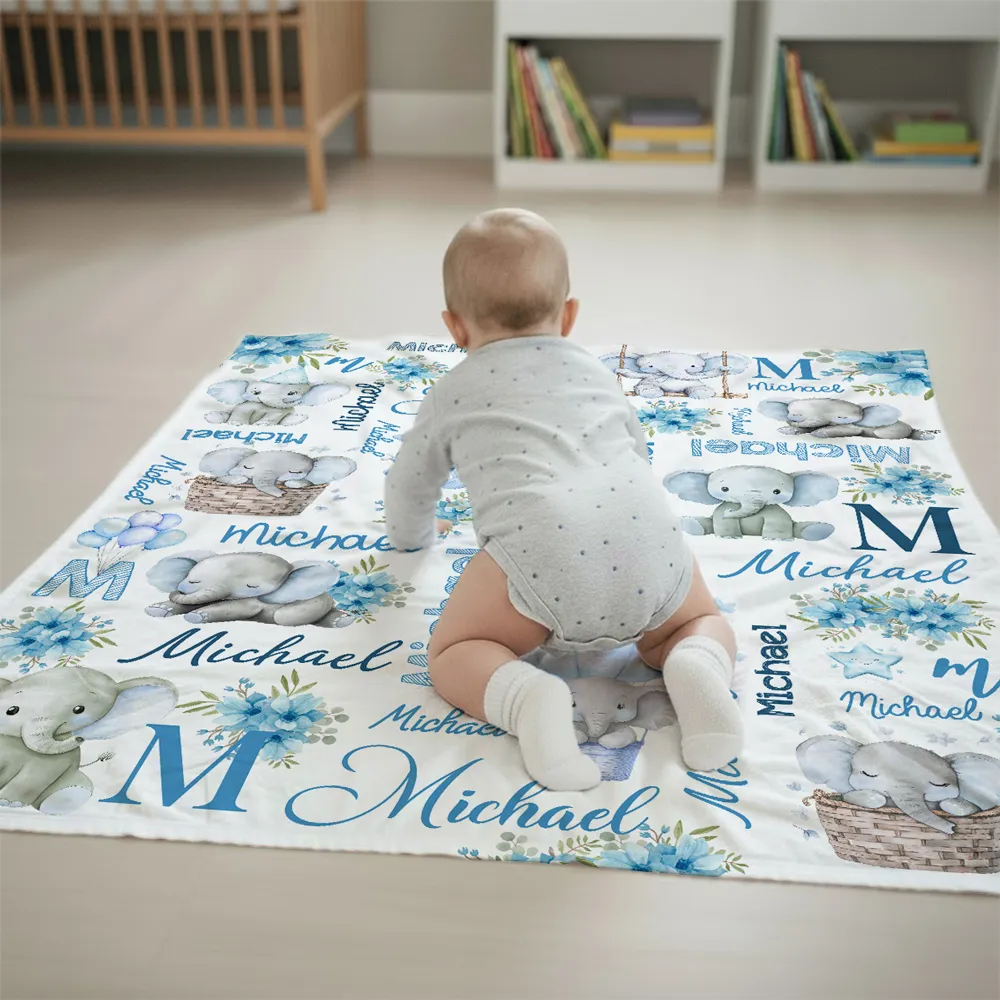 Elephant Love - Personalized Custom Fleece Blanket