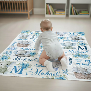 Elephant Love - Personalized Custom Fleece Blanket