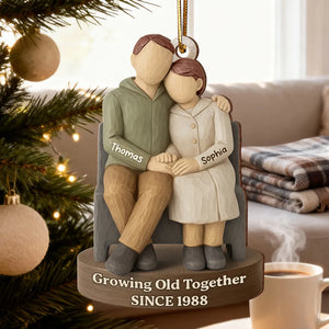 Couple Growing Old Together 3D Effect - Personalized Wooden Ornament - Christmas Gift for Couple