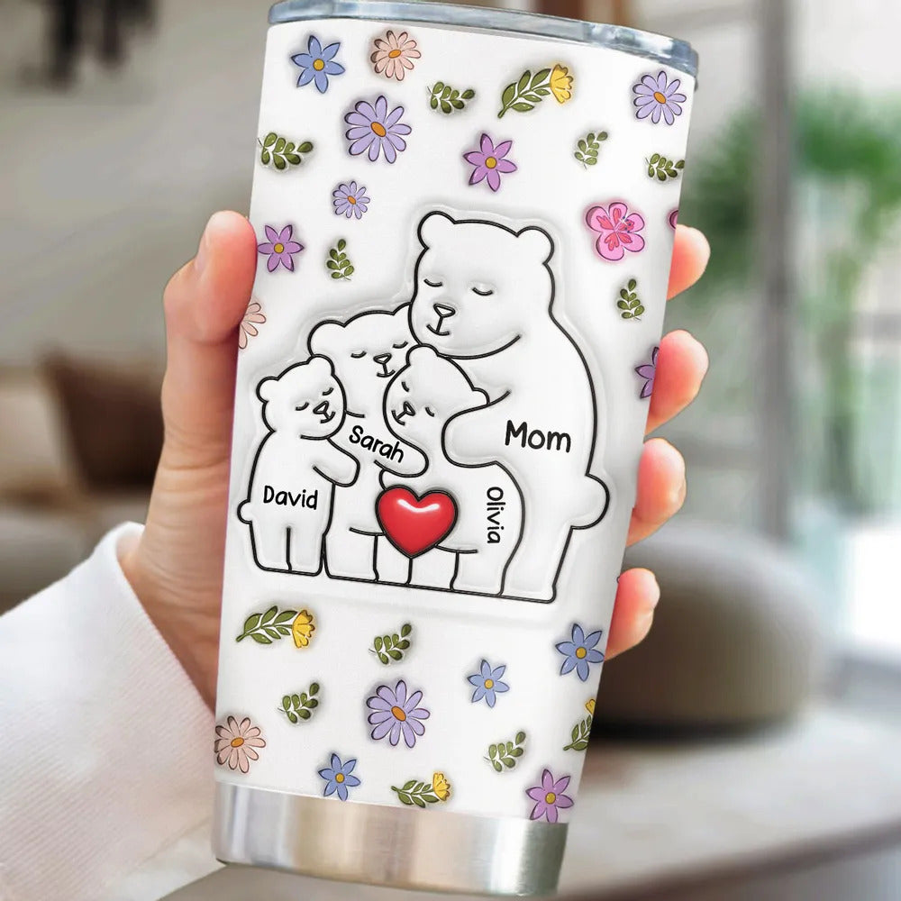 Mama Bear Mother Tumbler Upto 6 Kids - Personalized Custom 3D Inflated Effect Tumbler Mother's Day Gift