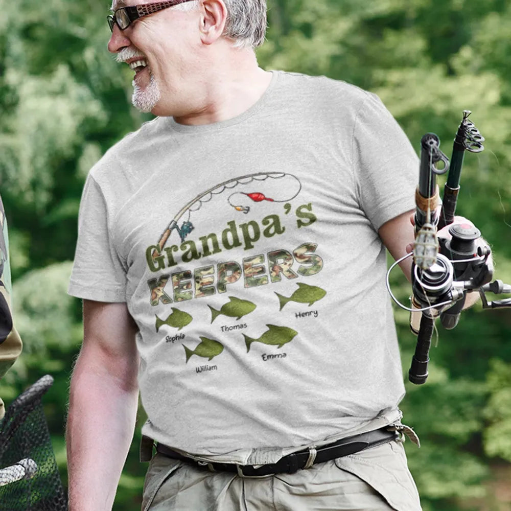 Grandpa s Keepers Camouflage Pattern Fishing Personalized Shirt, Unique 2025 Father's Day Gift For Grandpa, Dad