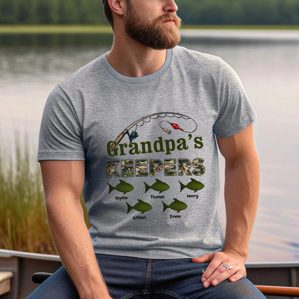 Grandpa s Keepers Camouflage Pattern Fishing Personalized Shirt, Unique 2025 Father's Day Gift For Grandpa, Dad
