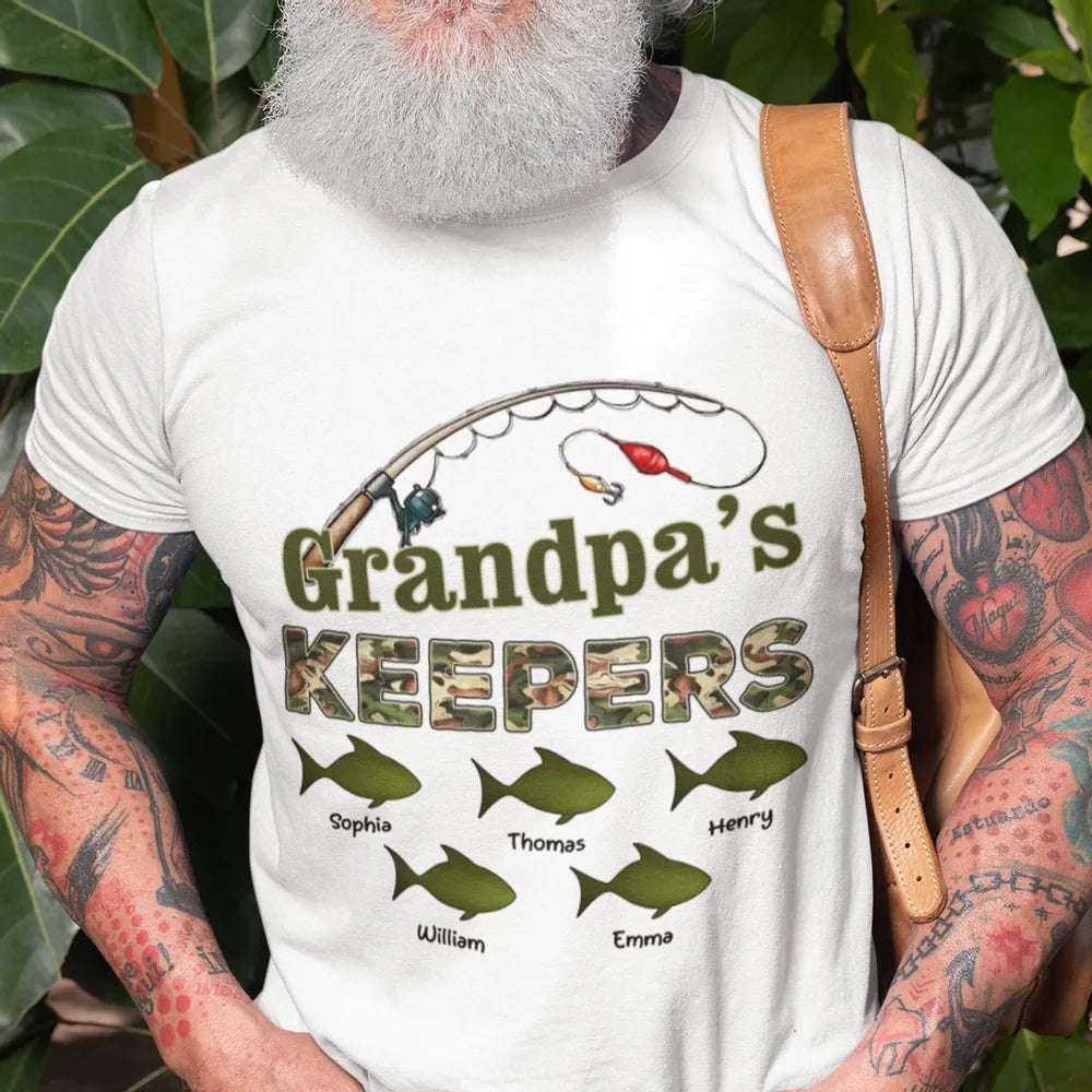 Grandpa s Keepers Camouflage Pattern Fishing Personalized Shirt, Unique 2025 Father's Day Gift For Grandpa, Dad