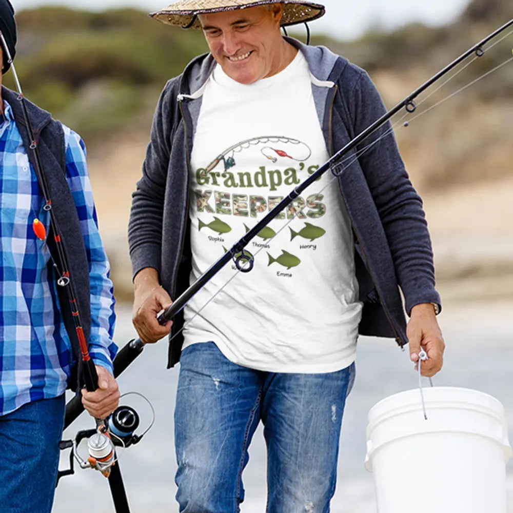 Grandpa s Keepers Camouflage Pattern Fishing Personalized Shirt, Unique 2025 Father's Day Gift For Grandpa, Dad