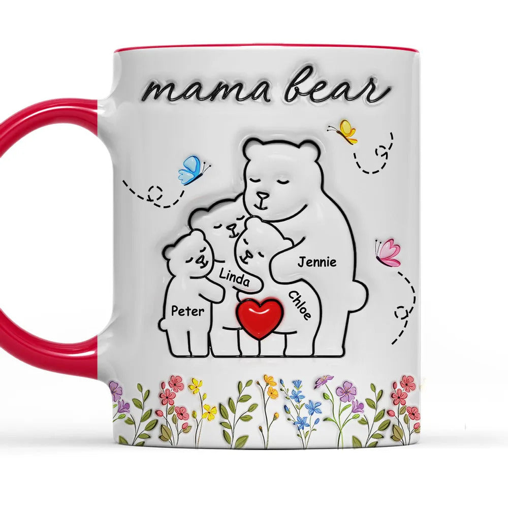 Mama Bear Mother Tumbler Upto 6 Kids - Personalized Custom 3D Inflated Effect Mug Mother's Day Gift