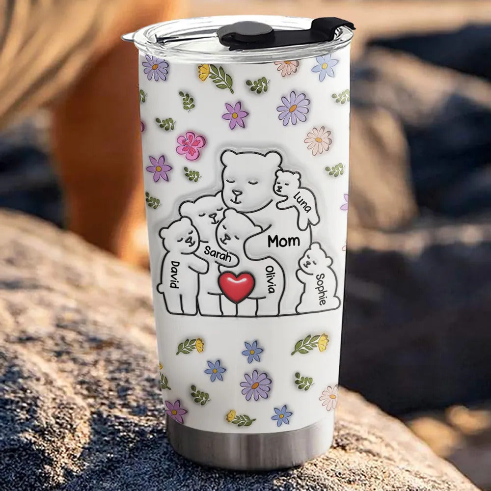 Mama Bear Mother Tumbler Upto 6 Kids - Personalized Custom 3D Inflated Effect Tumbler Mother's Day Gift