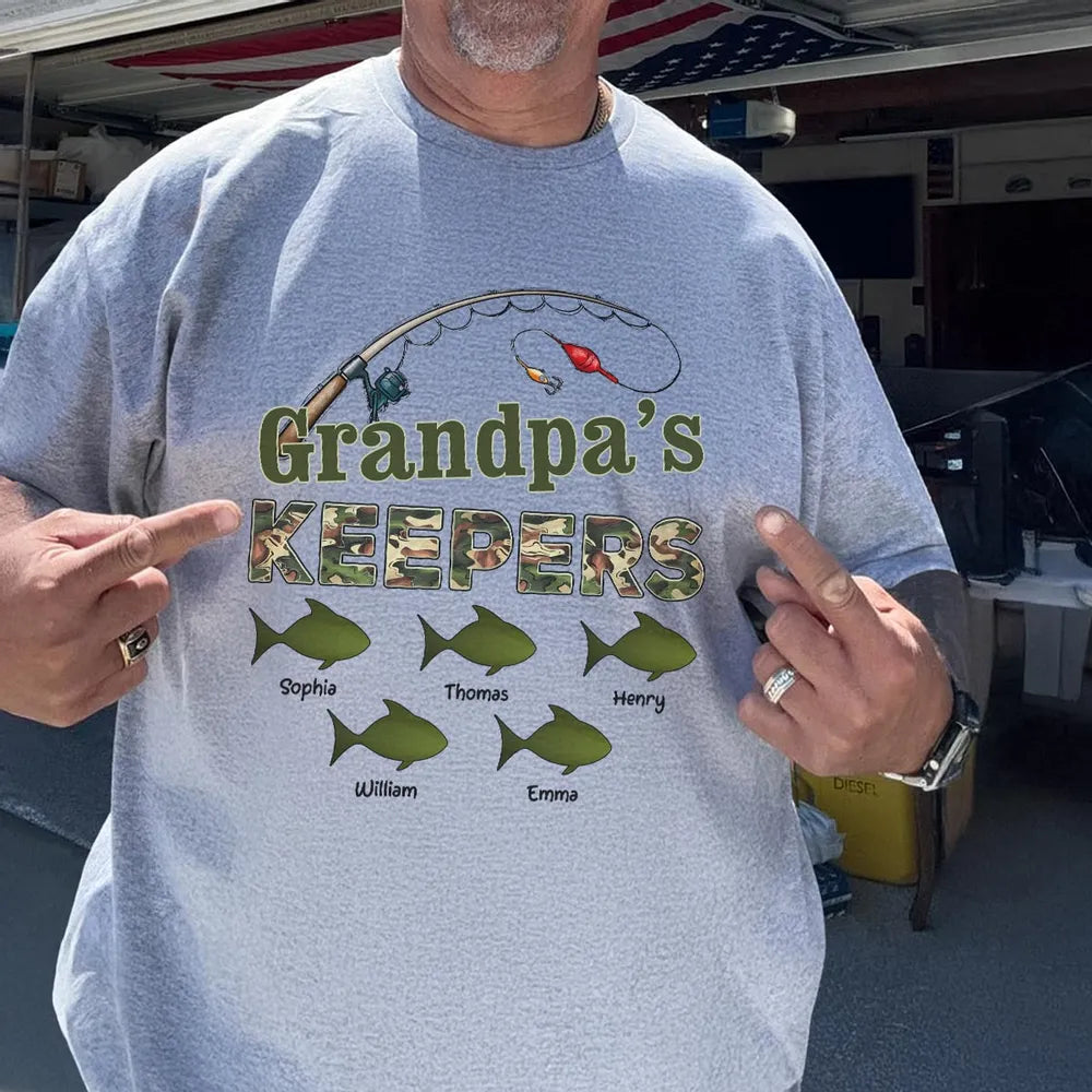 Grandpa s Keepers Camouflage Pattern Fishing Personalized Shirt, Unique 2025 Father's Day Gift For Grandpa, Dad