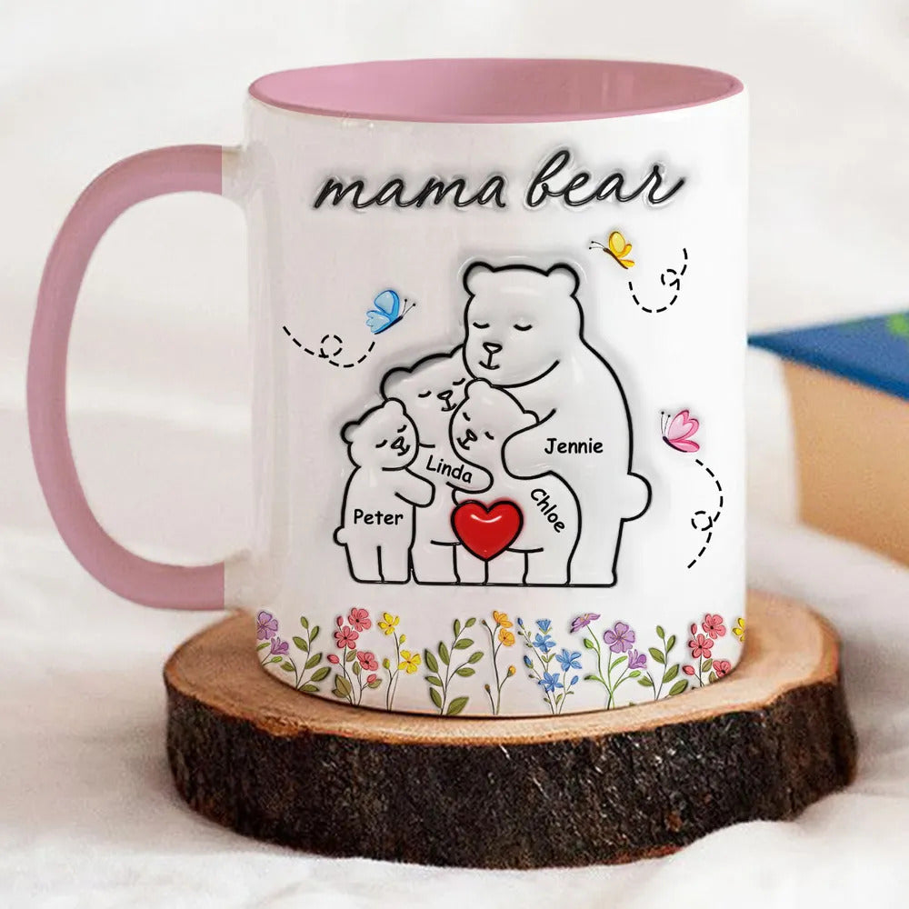 Mama Bear Mother Tumbler Upto 6 Kids - Personalized Custom 3D Inflated Effect Mug Mother's Day Gift
