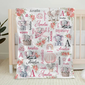 Elephant Love - Personalized Custom Fleece Blanket