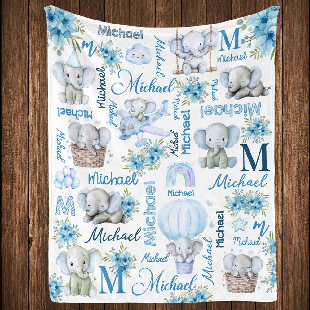 Elephant Love - Personalized Custom Fleece Blanket