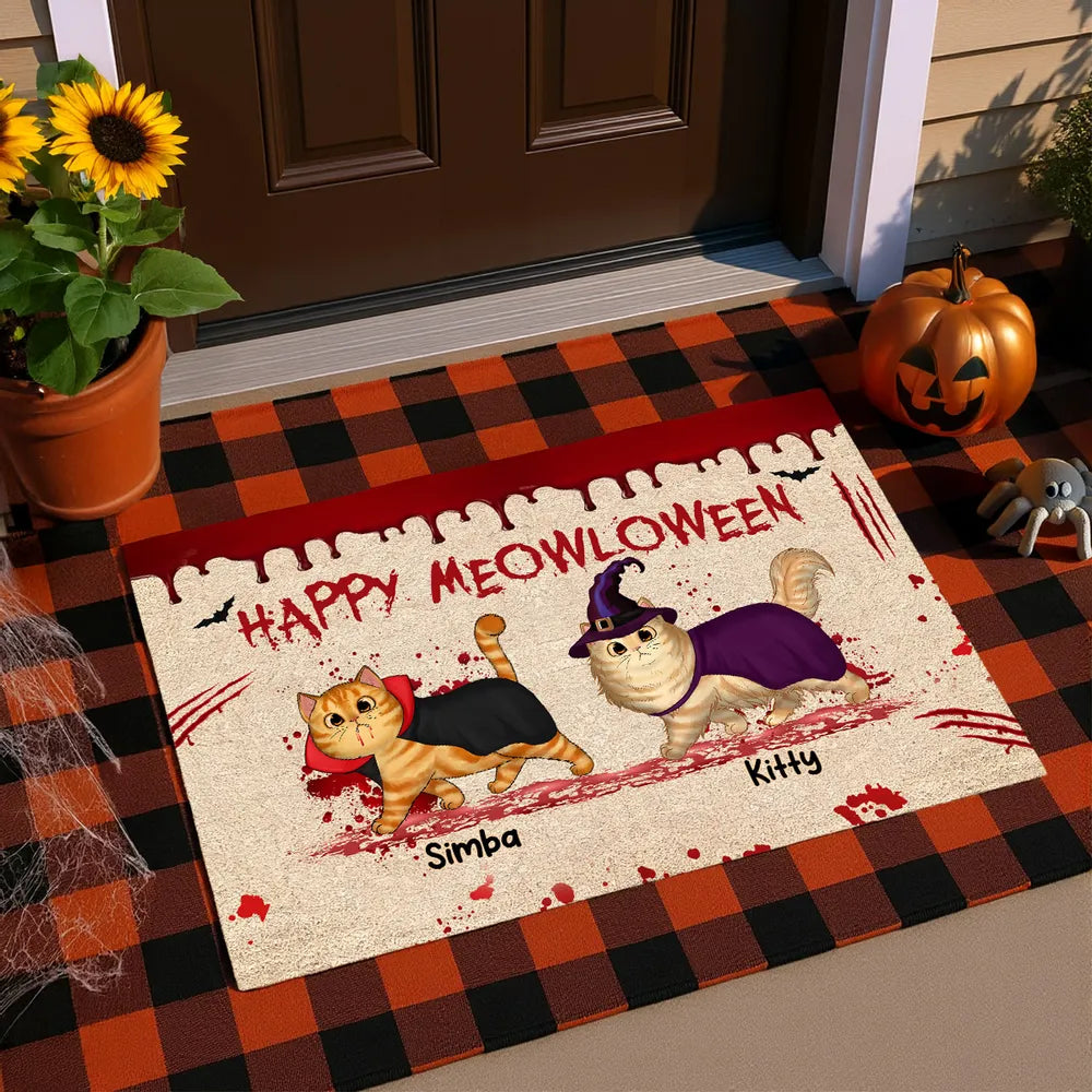 Happy Meowloween Spooky Walking Cat - Personalized Doormat