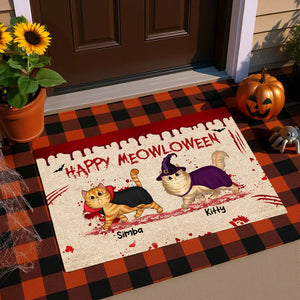 Happy Meowloween Spooky Walking Cat - Personalized Doormat
