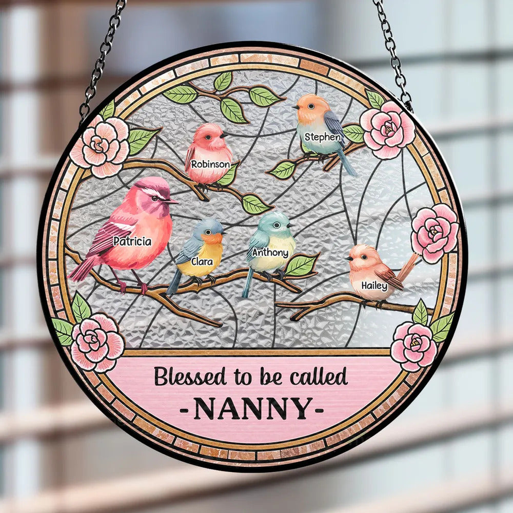 Blessed To Be Called Grandma - Upto 10 Kids Personalized Custom Window Hanging Suncatcher Mother's Day Gift