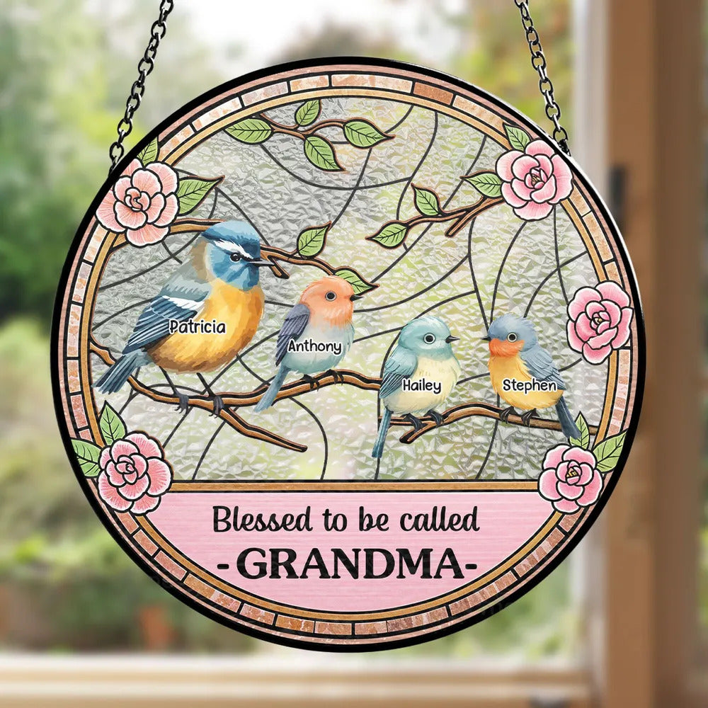 Blessed To Be Called Grandma - Upto 10 Kids Personalized Custom Window Hanging Suncatcher Mother's Day Gift