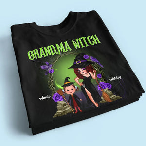Purple And Green Pretty Grandma & Grandkids Halloween Personalized Shirt
