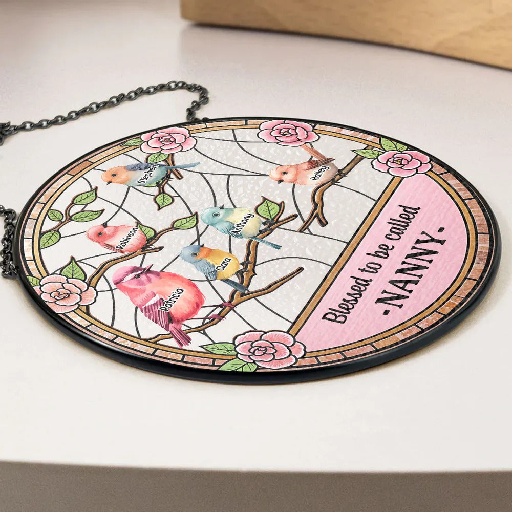 Blessed To Be Called Grandma - Upto 10 Kids Personalized Custom Window Hanging Suncatcher Mother's Day Gift