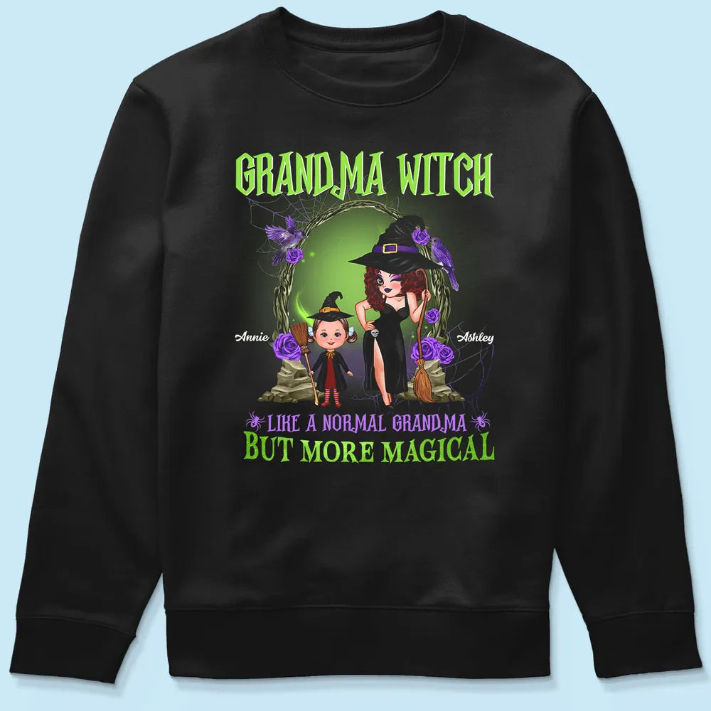 Purple And Green Pretty Grandma & Grandkids Halloween Personalized Shirt