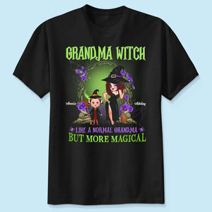Purple And Green Pretty Grandma & Grandkids Halloween Personalized Shirt