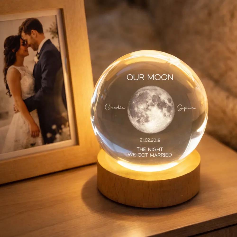 Our Moon Special Date, Custom Moon Phase by Date - Personalized Crystal Ball Night Light - Heartfelt Anniversary Gift for her, for him