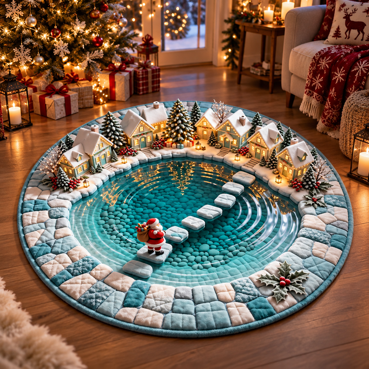 Santa Christmas Round Rug, 3D Winter Pond Rug, Snowy Christmas Village Carpet, Santa Stepping Stone Holiday Home Decor 3c6de81f-2548-48ad-8343-cba2c6a477c7-d03f6180-ce38-4bac-85c2-ea8f9cc8caf8.png