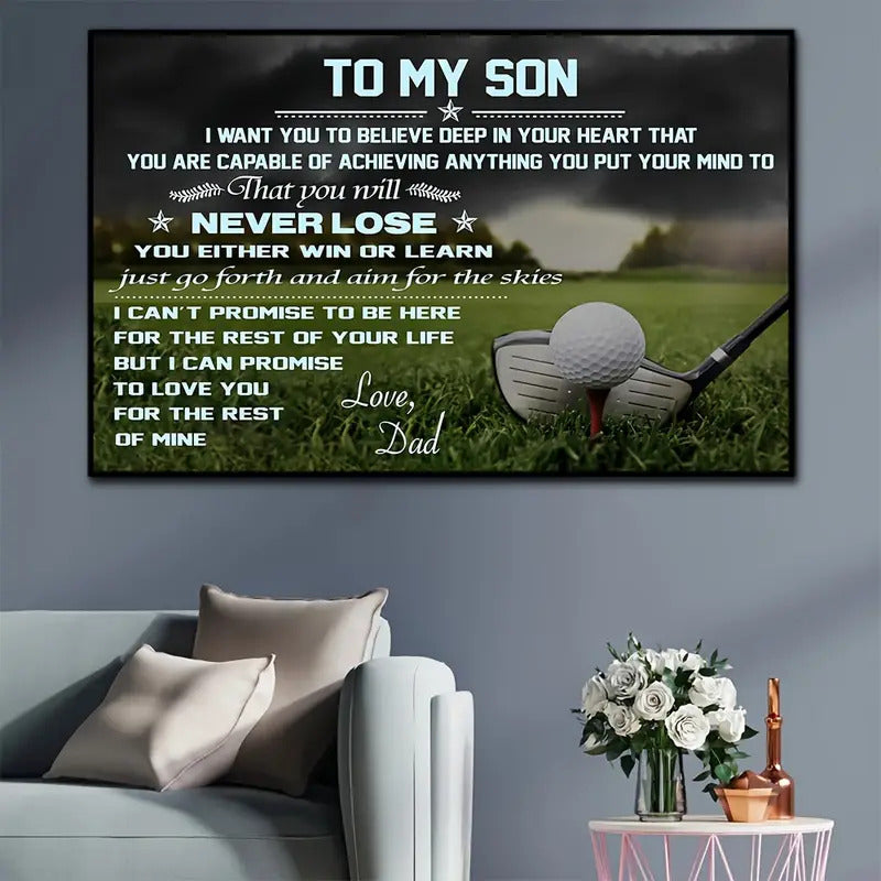 To My Son Father s Blessing to Son, Inspirational Message with Golf Theme Print for Living Room, Bedroom, Office Decor