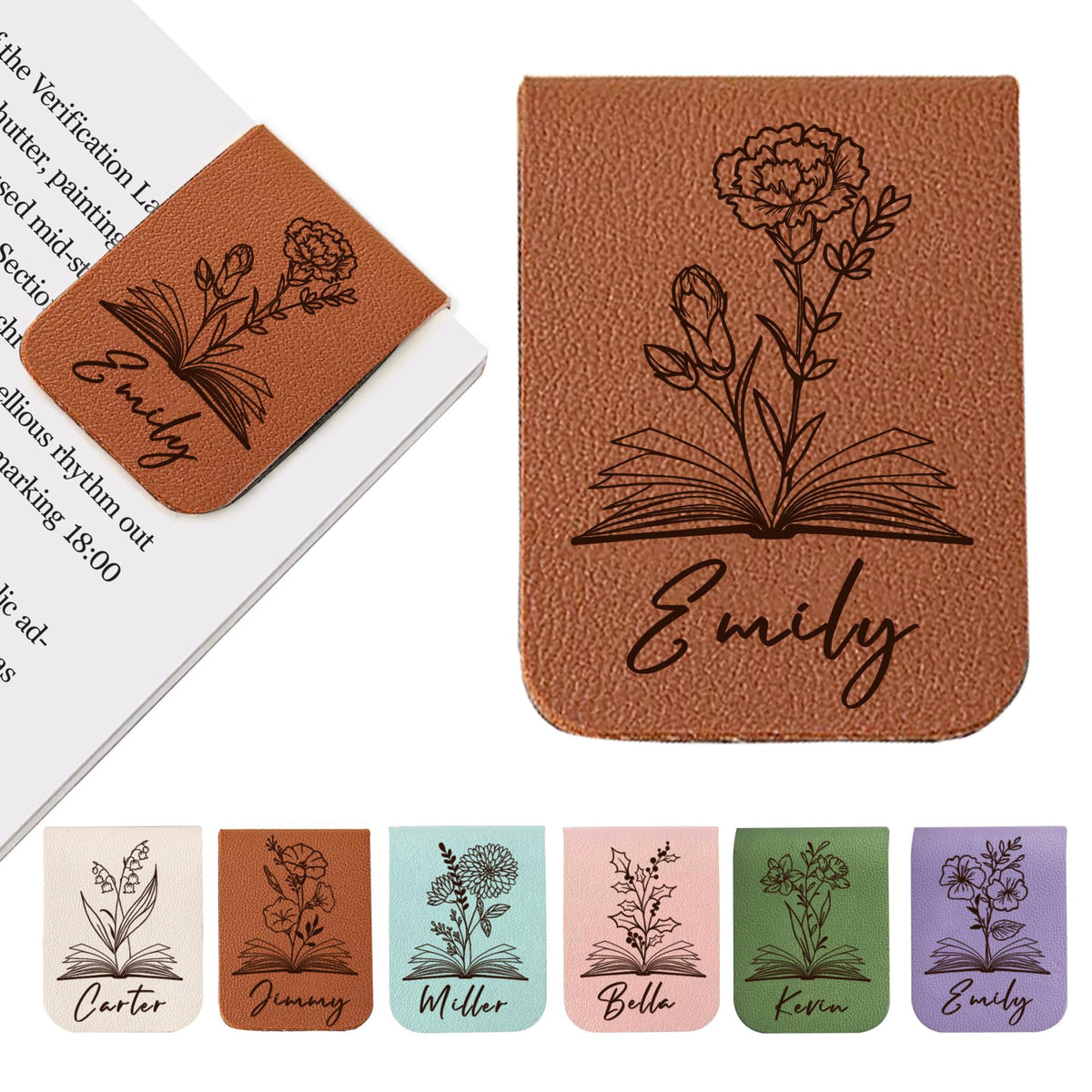 Personalized Leather Magnetic Bookmark, Engraved Birth Flower Book Mark Gifts 3c7d3998-b1ef-47e9-965c-518315602739-2.jpg