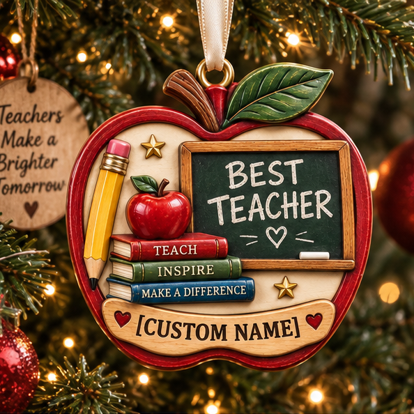Personalized Best Teacher Apple Christmas 3D Ornament - Custom Name Teach Inspire Tree Decor 3c896cb8-b4b7-4376-8b11-2f4557eab334-best_teacher_mockup_1_tree.png