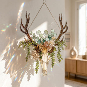 Personalized Floral Deer Skull Suncatcher Stained Glass – Asthetic Botanical Antler Window Decor, Rustic Boho Gift 3c91b64a-ce1b-4b37-a4c6-c6a6b665a3ef--2.jpg