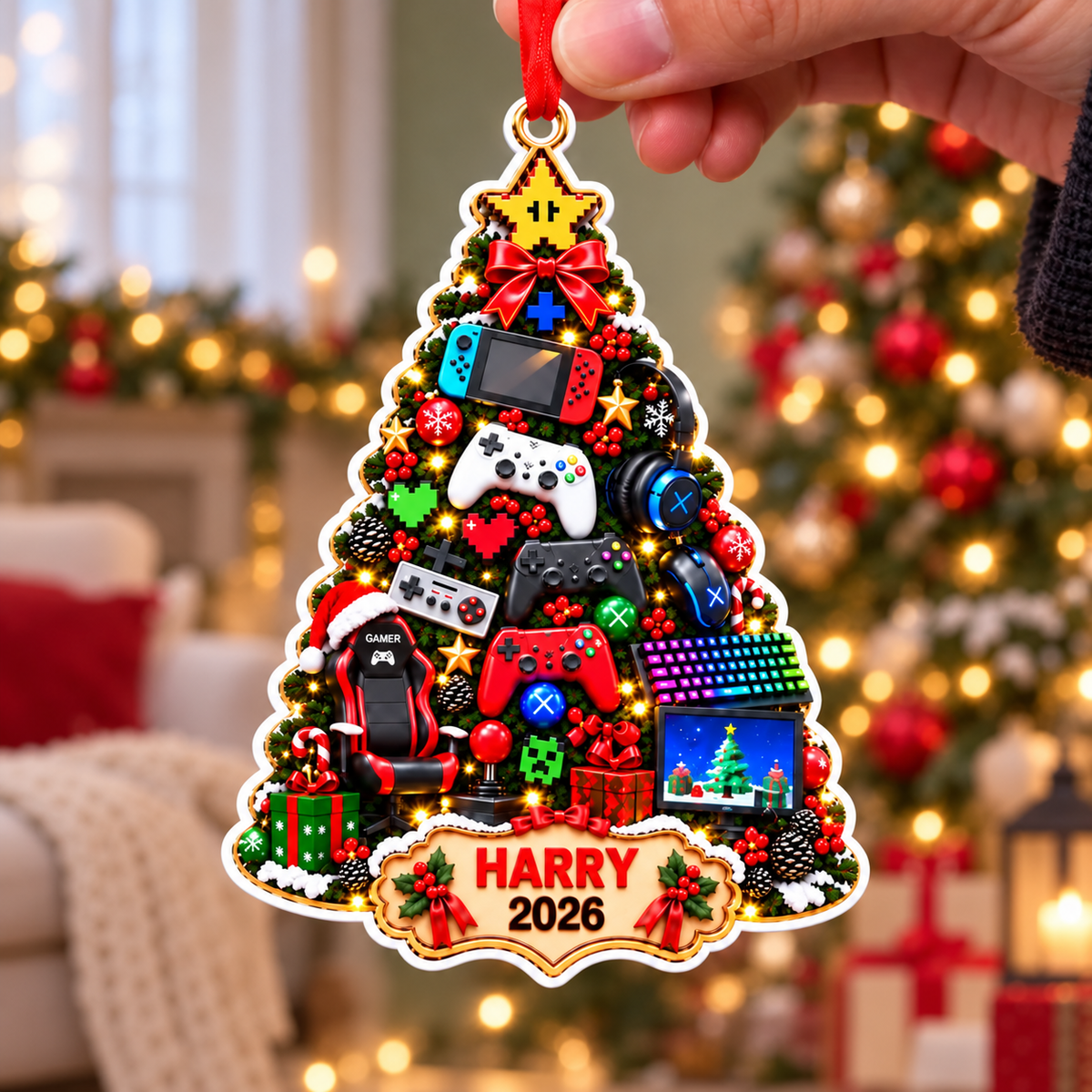 Custom Name Gamer 3D Relief Ornament, Gaming Christmas Tree Shape, Gift for Him, Stocking Stuffer, Gaming Ornament, Player Christmas Gift 3ccfecc0-63cf-44a8-9c16-b9b35c75831a-6f9b4325-38b8-42a7-a14b-54e45621df5f.png