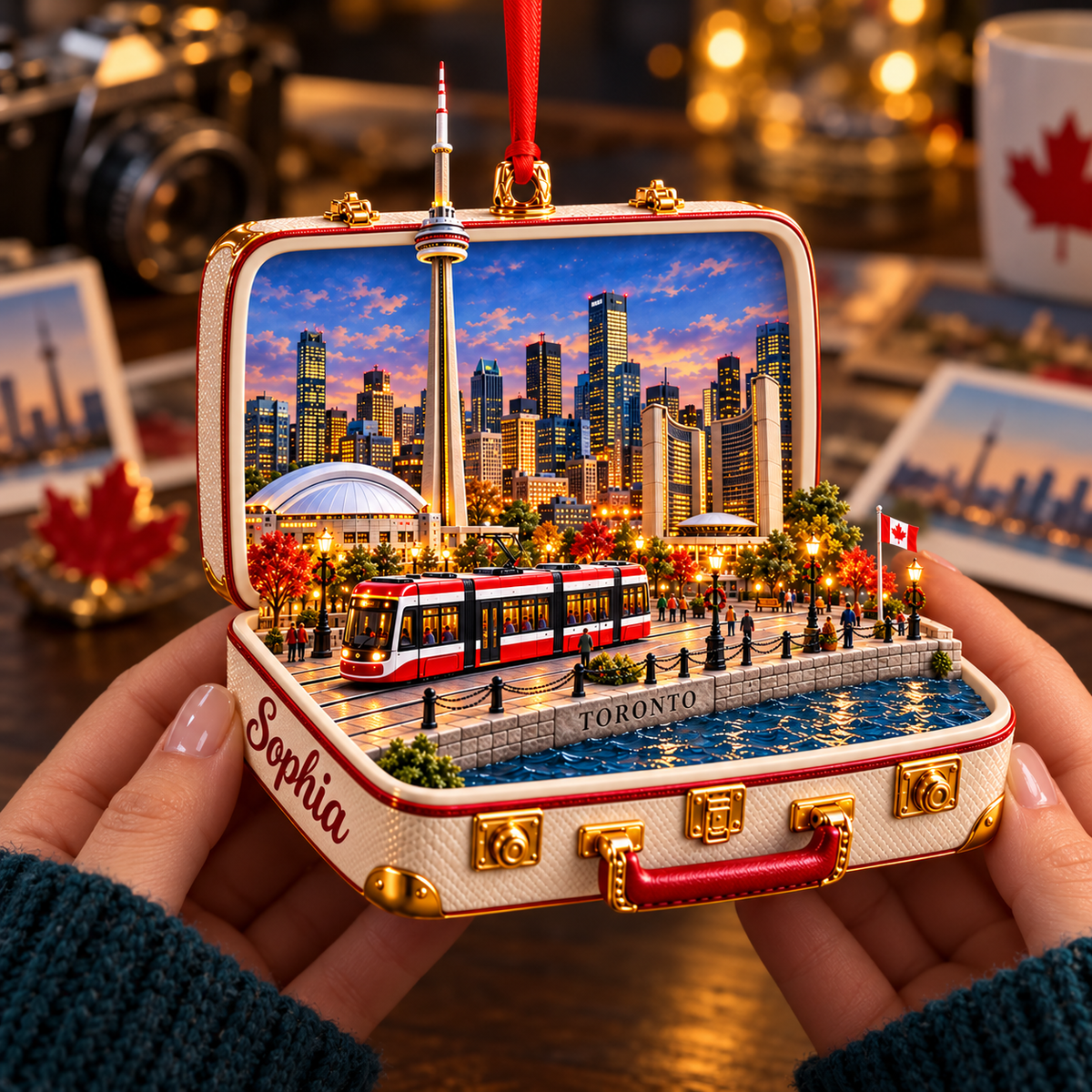 Personalized 3D Toronto Suitcase Christmas Ornament – Toronto Canada Travel Souvenir & Gift for Toronto Lovers 3ceecf77-a31e-45c6-b449-2c69f23e0386-Handheld-Toronto-suitcase-ornament-at-dusk-4.png