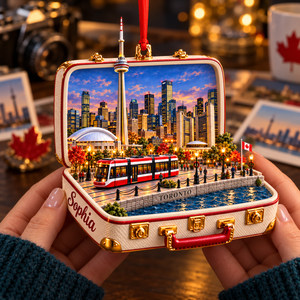 Personalized 3D Toronto Suitcase Christmas Ornament – Toronto Canada Travel Souvenir & Gift for Toronto Lovers 3ceecf77-a31e-45c6-b449-2c69f23e0386-Handheld-Toronto-suitcase-ornament-at-dusk-4.png