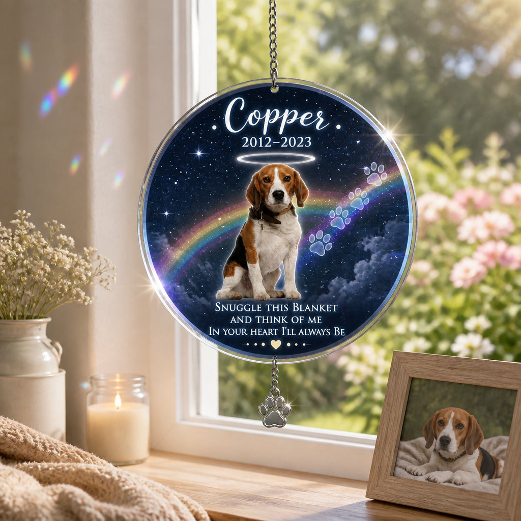 Pet Memorial Photo Blanket — Snuggle This Blanket - Personalized 1 Layered Suncatcher with Charm 3cef3e76-b479-4274-95a9-786646f0b2cc.jpg