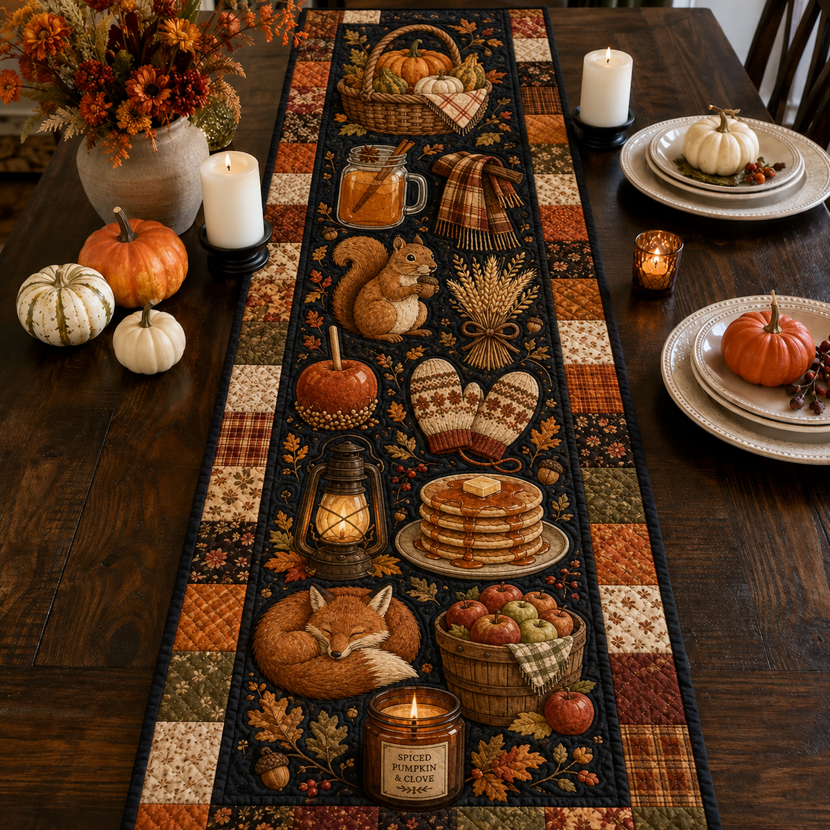 Fall Quilted Table Runner, Cozy Autumn Squirrel Fox & Pumpkin Patchwork Runner, Rustic Thanksgiving Table Decor 3cfc5394-785b-4a41-99cb-384efa4b10d8-Image-Aug-13-2026-12_00_23-PM.png