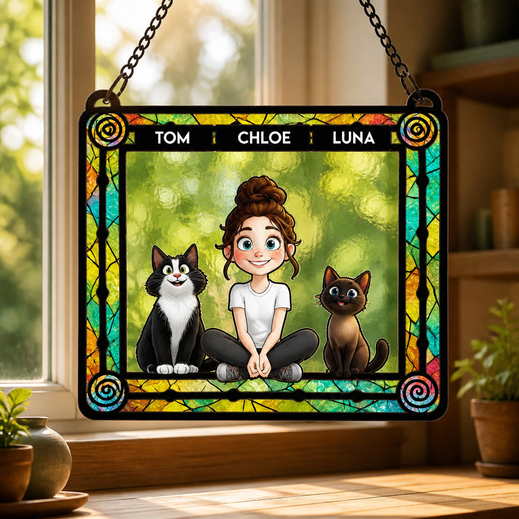 Photo-to-Cartoon Family & Pets Stained-Glass Suncatcher - Personalized Rectangle Stained Glass Suncatcher (PW) 3d07f746-45d4-4a65-a13d-7a0b73ca8b43.jpg