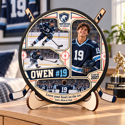 Personalized Ice Hockey Photo Collage Plaque with Stand – Christmas Gift for Hockey Players, Senior Night & Graduation Keepsake 3d275309-52ed-4415-a643-176d6e64dc63-Hockey-keepsake-plaque-on-a-bedroom-dresser-3.png