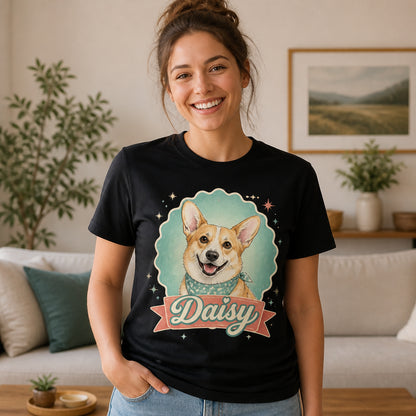Custom Pet Portrait Tee – Retro Badge Nameplate - Personalized T-shirt 3d2a63e5-7e67-4aa1-96cc-a7ec3b6f6167.jpg