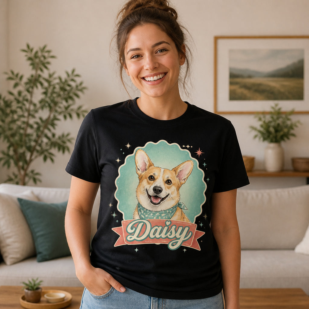 Custom Pet Portrait Tee – Retro Badge Nameplate - Personalized T-shirt 3d2a63e5-7e67-4aa1-96cc-a7ec3b6f6167.jpg