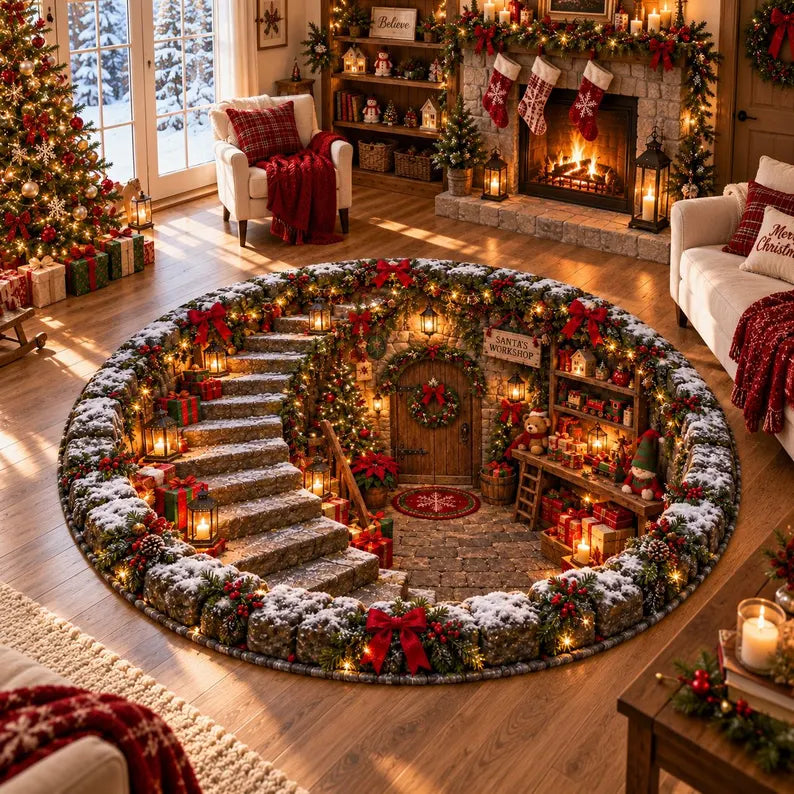 Quilted Round Christmas Workshop Rug, Festive Santa Village 3D Floor Decor 3d2e73a9-37a2-4b4c-ae66-6da6d12a3a77-bbvbv-3-.webp