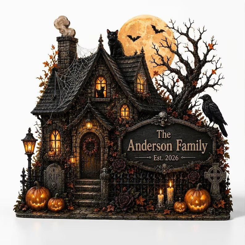 Personalized Haunted House Wooden Block, Custom Family Halloween Decor, Spooky House Table Decor, Gothic Halloween Keepsake, Halloween Gift 3d6013e7-de80-4236-88d4-2353a8661cc3-hhjk.jpg
