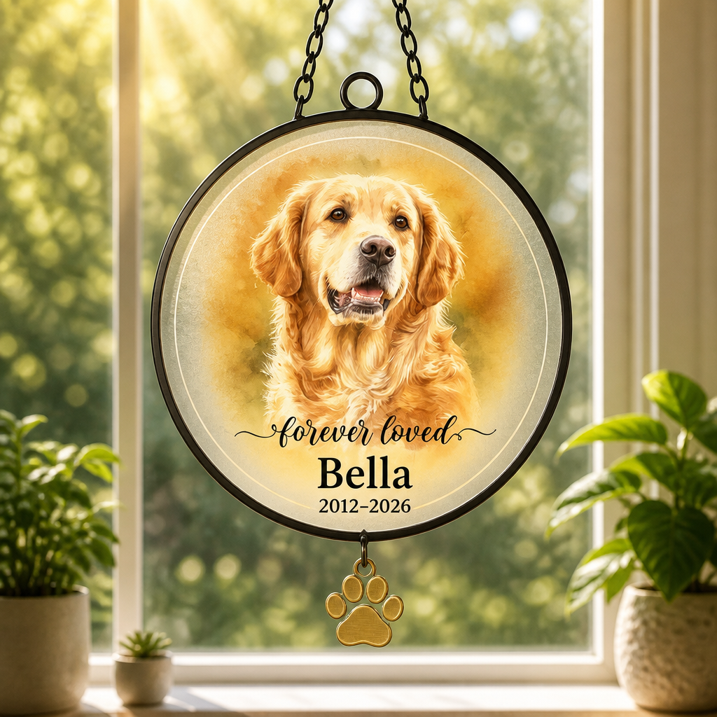 Pet Memorial Stone – Forever Loved Portrait - Personalized 1 Layered Suncatcher with Charm 3d711f2c-327e-490f-a22e-4a1435fa0287.png