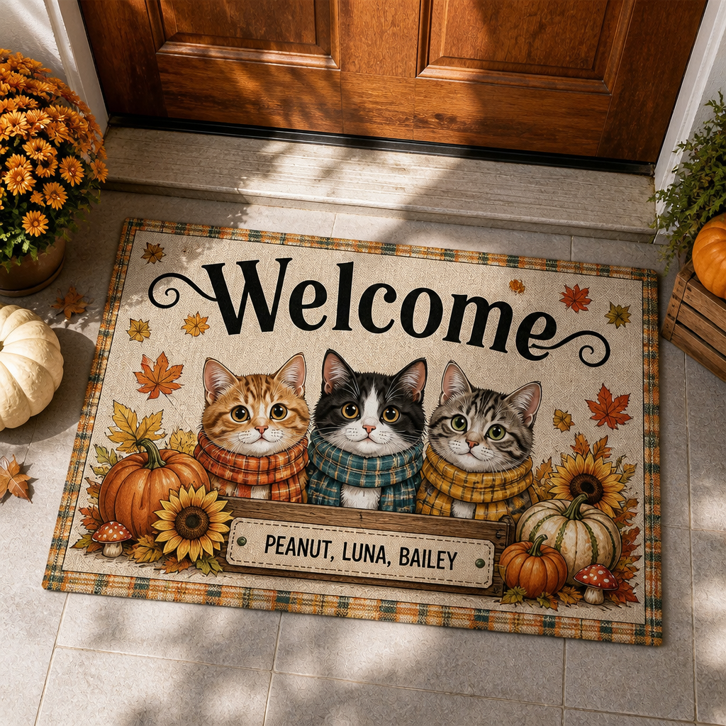 Autumn Cats Welcome Doormat – Personalized Pet Names - Personalized Doormat 3d964513-26a4-4b69-abdd-7b18021eb1a9.png