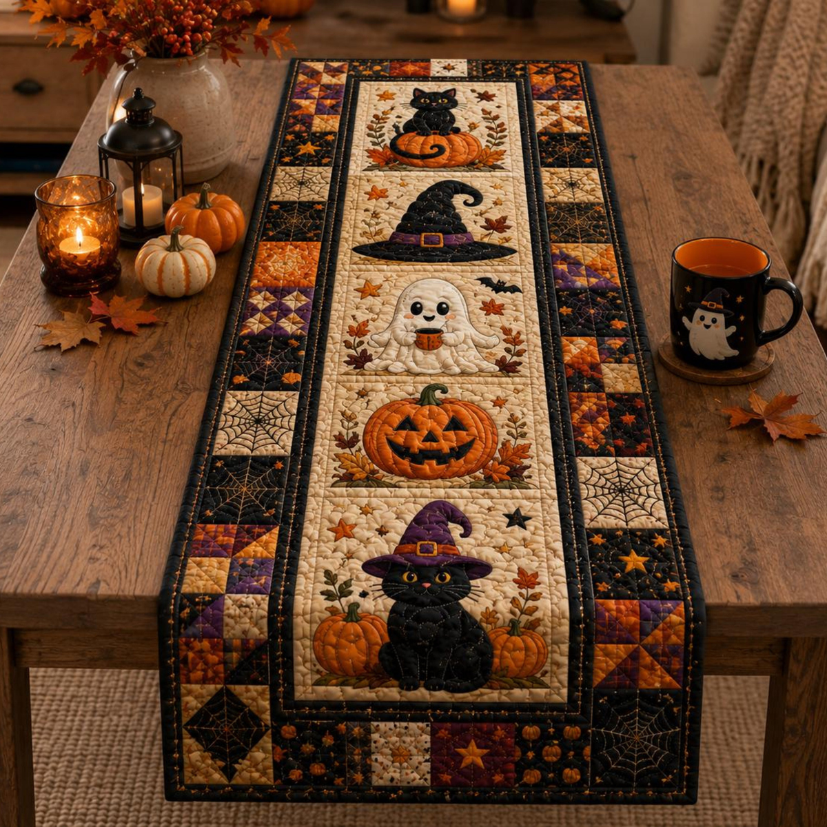 Halloween Quilted Table Runner, Pumpkin and Black Cat Fall Table Runner, Autumn Farmhouse Table Decor, Halloween Table Decor 3da4b8c4-8d43-4f5e-8abe-376b8ea86669-3.png
