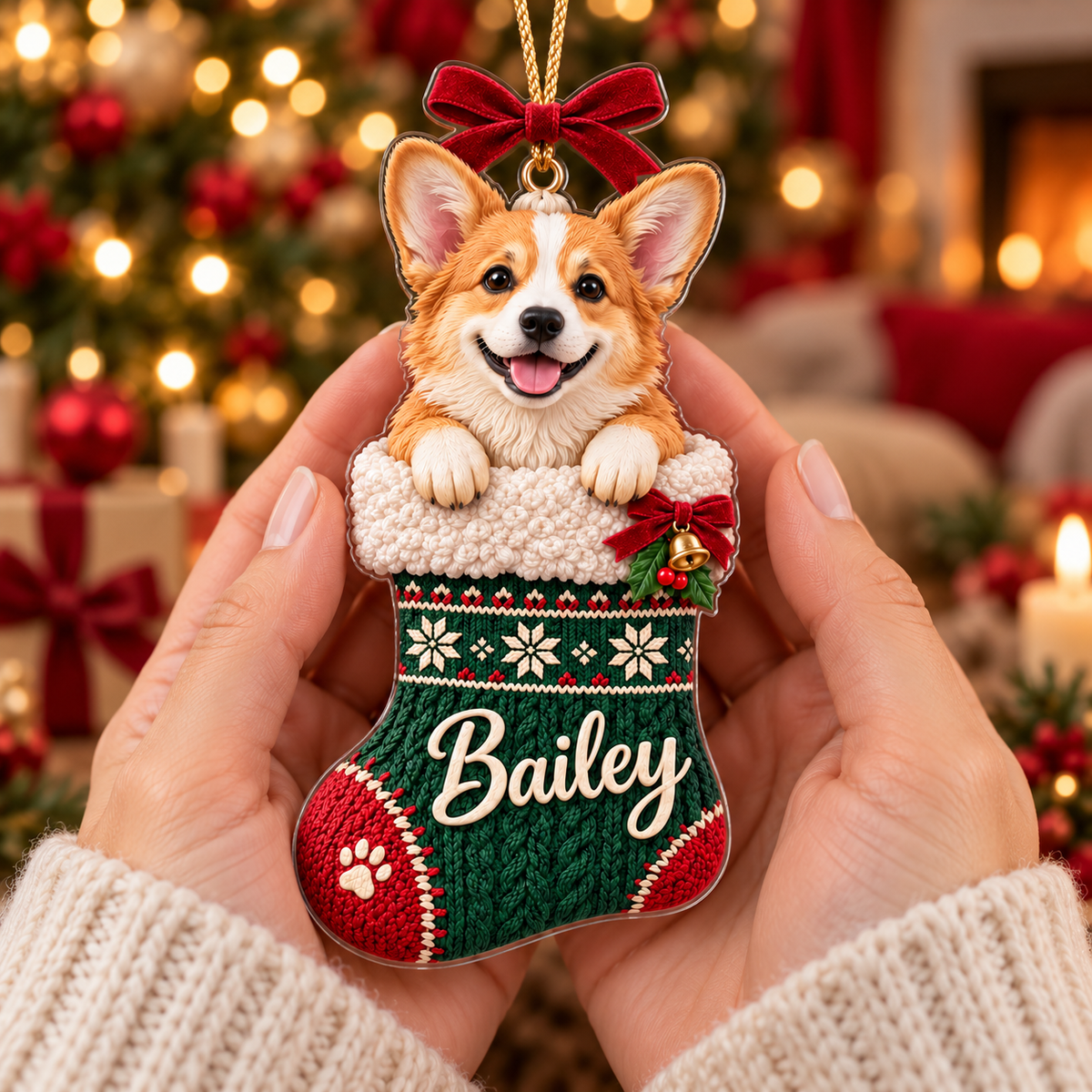 Personalized Dog Christmas Ornament – Custom Pet Photo & Name, 3D Relief Stocking Ornament, Christmas Gift for Dog Lovers 3da645f6-5949-464d-87e0-0d7cedd2e8d5-Bailey-Corgi-Ornament-Held-in-Gentle-Hands-4.png