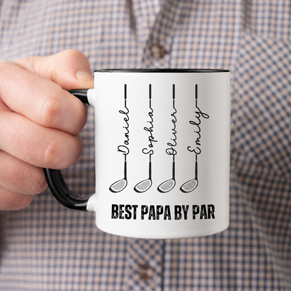 Best Dad by Par Mug Personalized Golf Gift for Dad with Kids Names Fathers Day for Golfer Coffee Cup for Cool Dad Club Golf Lover Coach Gift
