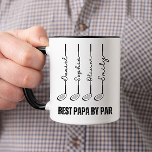 Best Dad by Par Mug Personalized Golf Gift for Dad with Kids Names Fathers Day for Golfer Coffee Cup for Cool Dad Club Golf Lover Coach Gift