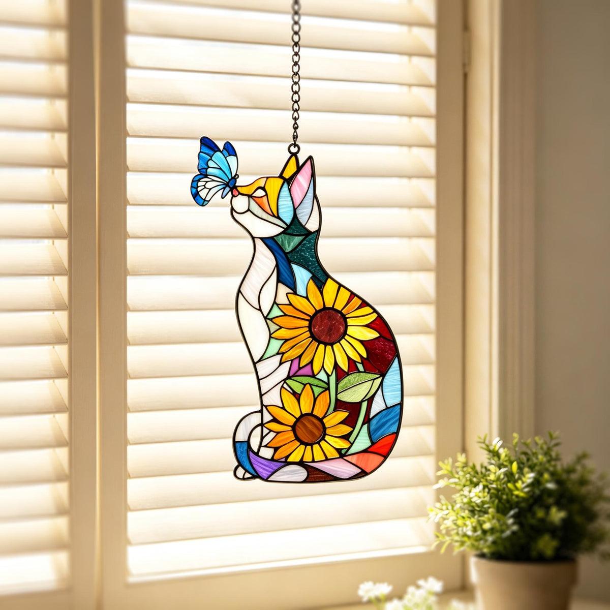 Cat Sunflower Butterfly Acrylic Suncatcher, Stained Glass Style Window Hanging, Boho Indoor Window Decor, Light Catching Gift for Cat Lovers 3e083e74-fd96-4991-b94a-953d6f0a238f-5.jpg