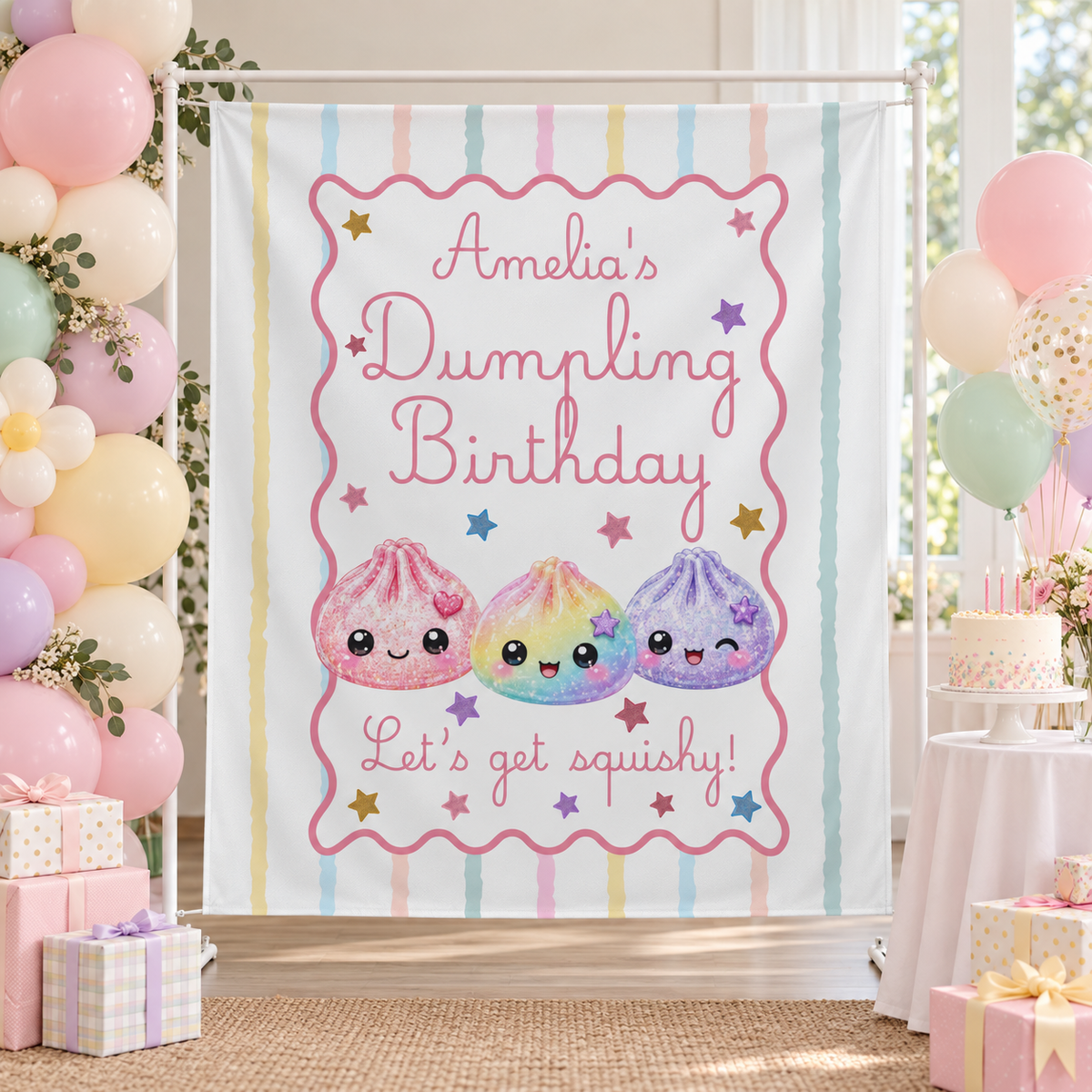 Dumpling Birthday Tapestry, Personalized Kawaii Dumpling Birthday Banner, Pink Dumpling Theme Girl Birthday Party Decoration Photo Backdrop 3e0c12df-9c7d-46fe-96d1-6bc07e07bc05-banner-1.png