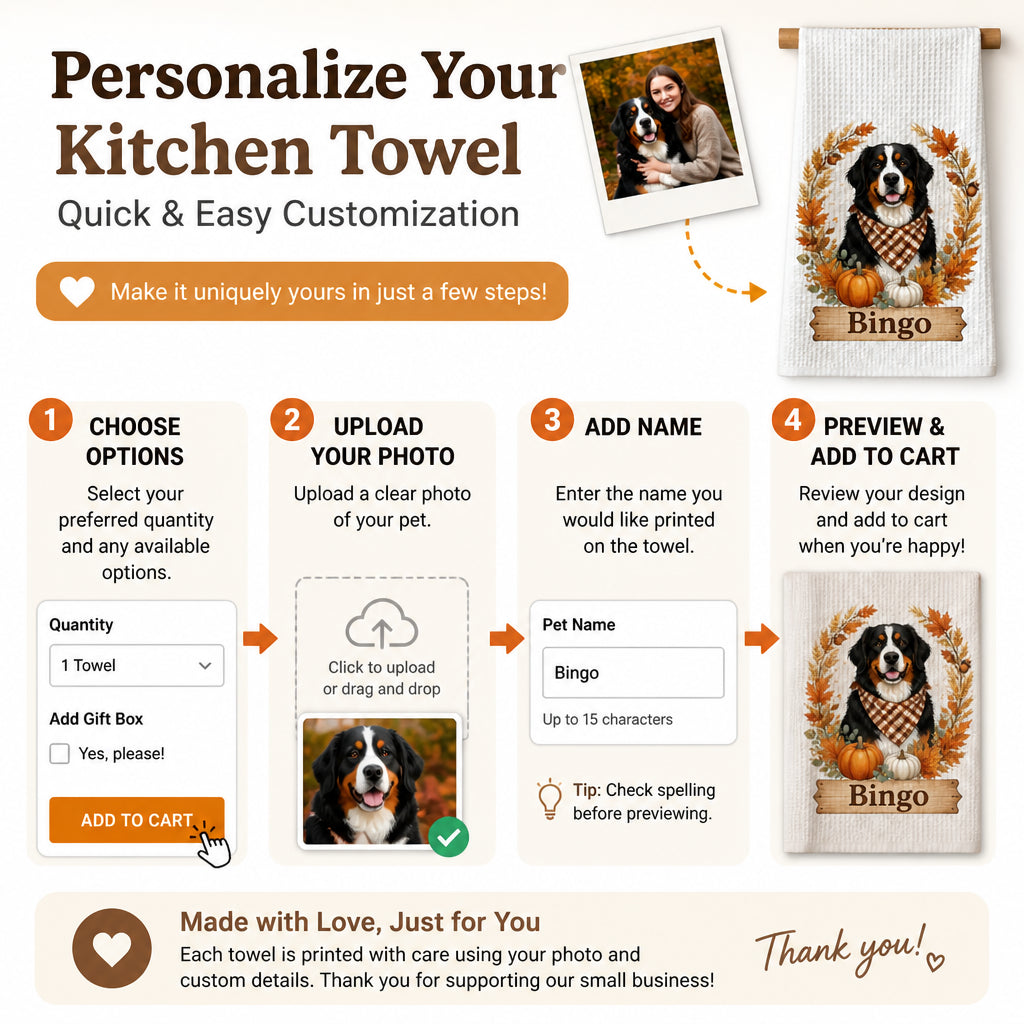 Autumn Pet Portrait Kitchen Towel – Name + Photo - Personalized Kitchen Towel 3e1139cd-b67e-468c-bedd-4fcbe649f05c.jpg