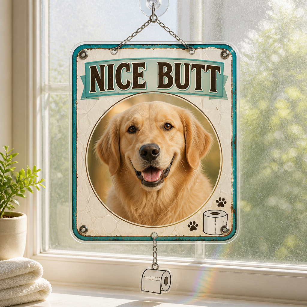 Nice Butt - Custom Pet Photo Metal Bathroom Sign - Personalized 1 Layered Suncatcher with Charm 3e1fd247-d976-4836-ae49-2ccced4e0841.png